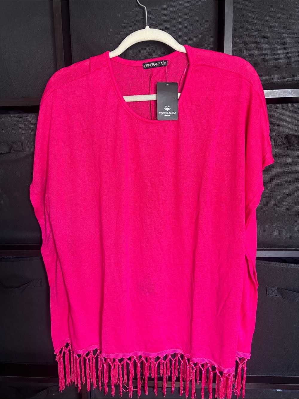 Esperanza Hot Pink Fringe Knit Top size XL